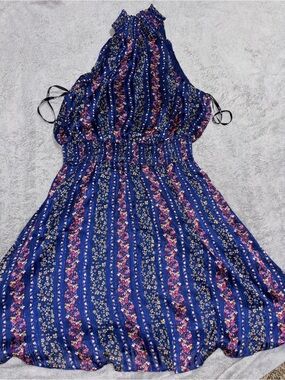 BCBG Paris Navy Floral Halter Mini Dress